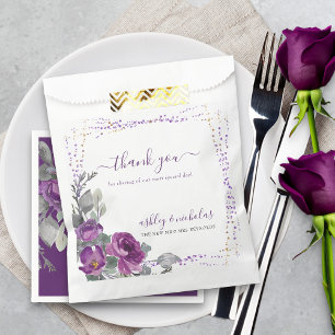 Purple Floral and Confetti Wedding Thank You Favour Bags