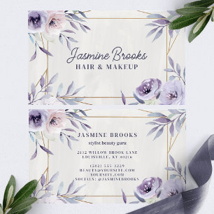 Purple Floral and Gold Elegant Business Card