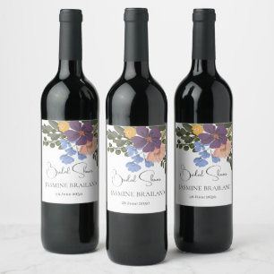 Purple Floral and Greenery Bouquet Bridal Shower Wine Label