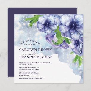 Purple Floral Anemone String Lights Wedding Invitation