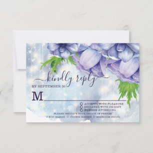 Purple Floral Anemone Wedding Meal Choice RSVP Card