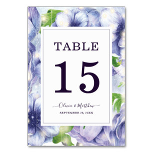 Purple Floral Anemone Wedding Table Number