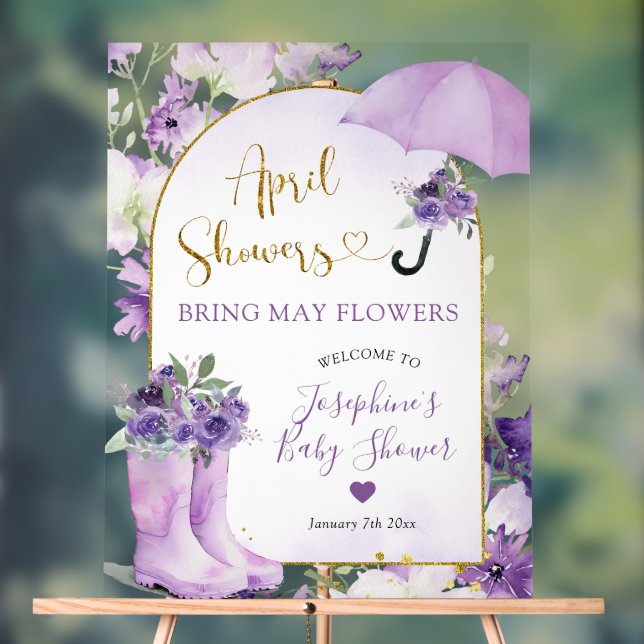 Purple Floral April Showers Welcome Acrylic Sign (Neutral)