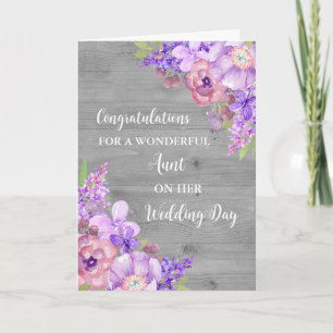 Purple Floral Aunt Wedding Day Congratulations Card