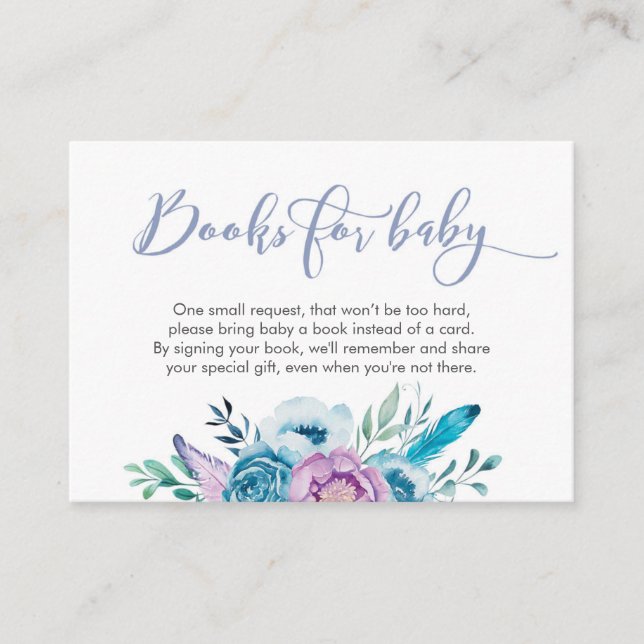 Purple Floral Baby Shower Books for baby cards (Front)