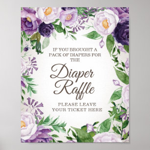 Purple Floral Baby Shower Diaper Raffle Poster