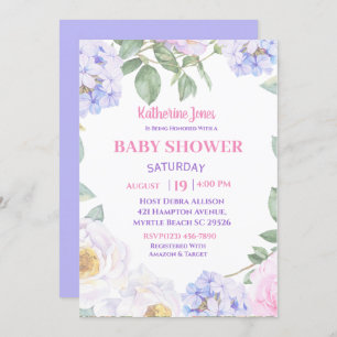   Purple Floral Baby Shower Invitation