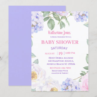 Purple Floral Baby Shower Invitation