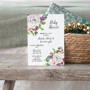 Purple Floral Baby Shower Invitation