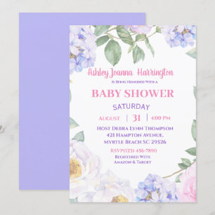 Purple Floral Baby Shower Invitation