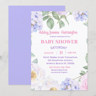 Purple Floral Baby Shower Invitation