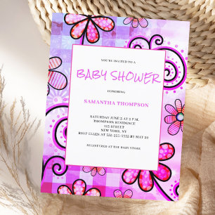 Purple Floral Baby Shower Invitation Postcard