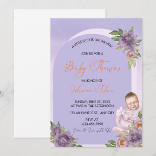 Purple floral baby shower invitations. invitation