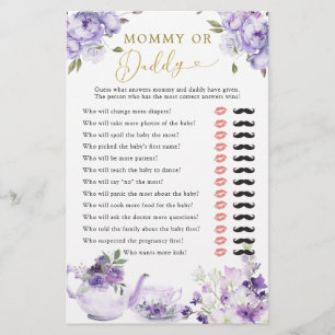 Purple Floral Baby Shower Tea Party Mummy or Daddy