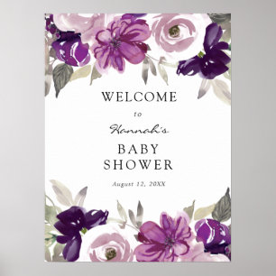 Purple Floral Baby Shower Welcome Sign