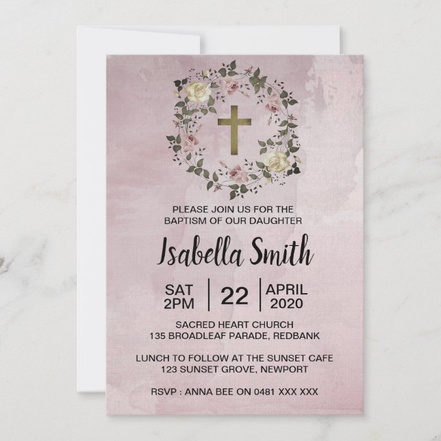 Purple floral Baptism / Christening Invitation (Front)