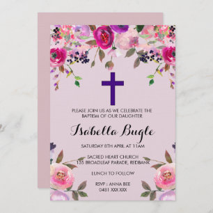 Purple floral Baptism /Christening Invitation Girl