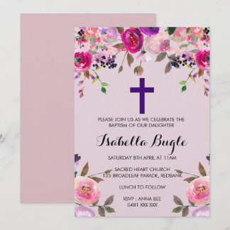 Purple floral Baptism /Christening Invitation Girl