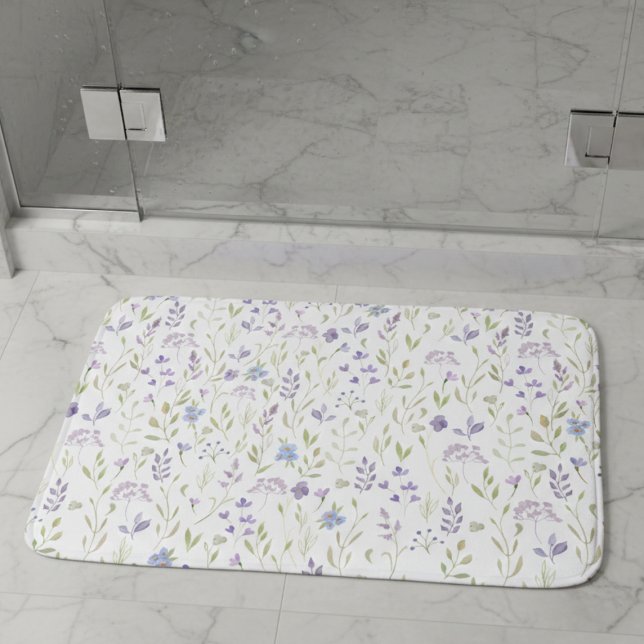 Purple Floral Bath Mat (sweet pretty lavender purple wildflower garden meadow bathmat)