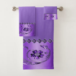 Purple Floral Bath Towel Set