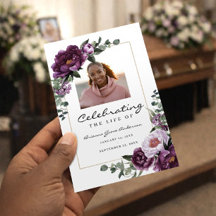 Purple Floral Bi-Fold Funeral Program Template Flyer