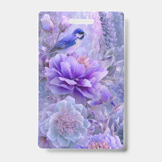 Purple Floral Bird Badge ID Badge