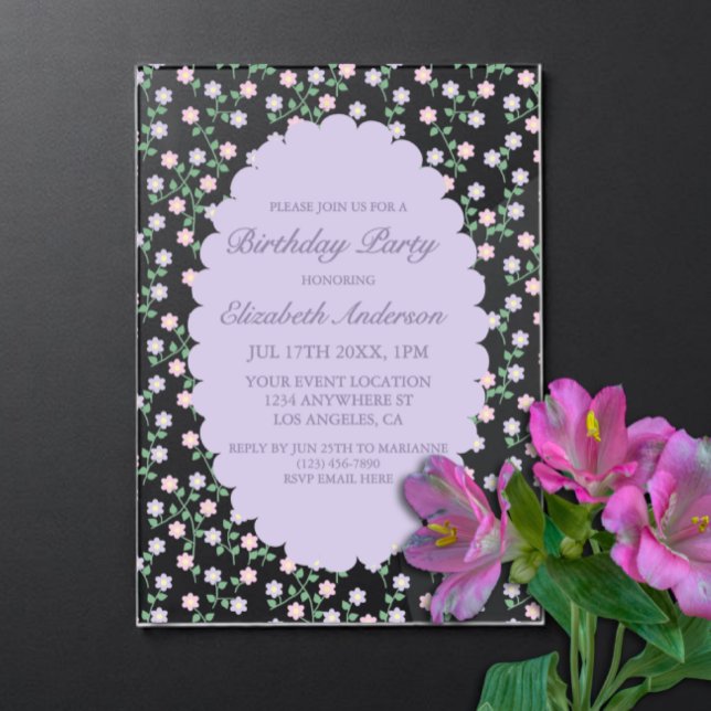 Purple Floral Birthday Acrylic Invitations (Creator Uploaded)