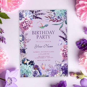 Purple floral birthday invitation
