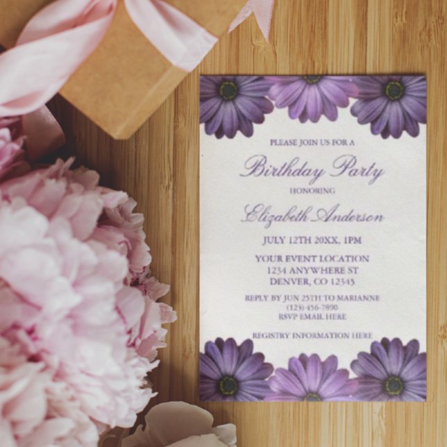Purple Floral Birthday Invitation (Creator Uploaded)