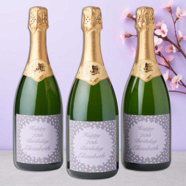 Purple Floral Birthday Sparkling Wine Label (Creator Uploaded)