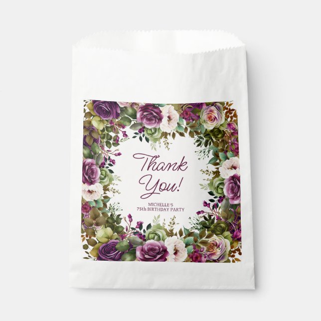 Purple Floral Birthday Thank You Favour Bags (Front)