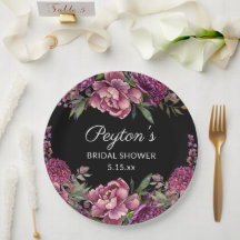 Purple Floral Black Bridal Shower Name Date
