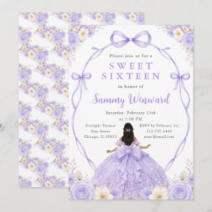 Purple Floral Black Princess Sweet Sixteen Invitation