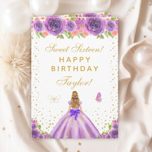 Purple Floral Blonde Hair Girl Sweet Sixteen Card