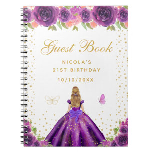 Purple Floral Blonde Hair Princess Birthday Party Notebook
