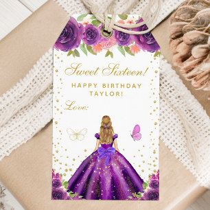 Purple Floral Blonde Hair Princess Sweet Sixteen Gift Tags