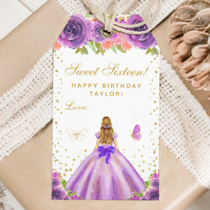 Purple Floral Blonde Hair Princess Sweet Sixteen Gift Tags