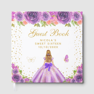 Purple Floral Blonde Hair Princess Sweet Sixteen Guest Book