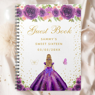 Purple Floral Blonde Hair Princess Sweet Sixteen Notebook