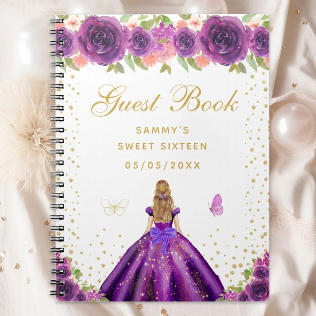 Purple Floral Blonde Hair Princess Sweet Sixteen Notebook (Creator Uploaded)