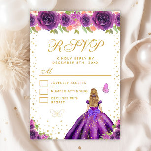 Purple Floral Blonde Hair Princess Sweet Sixteen RSVP Card