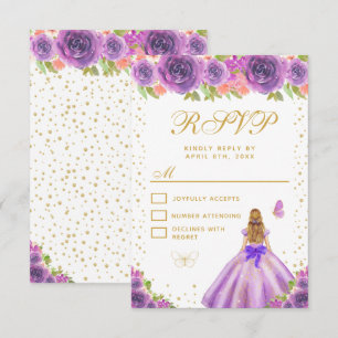 Purple Floral Blonde Hair Princess Sweet Sixteen RSVP Card
