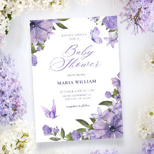 Purple floral bloom baby shower invitation
