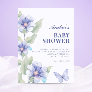 Purple floral bloom baby shower invitation