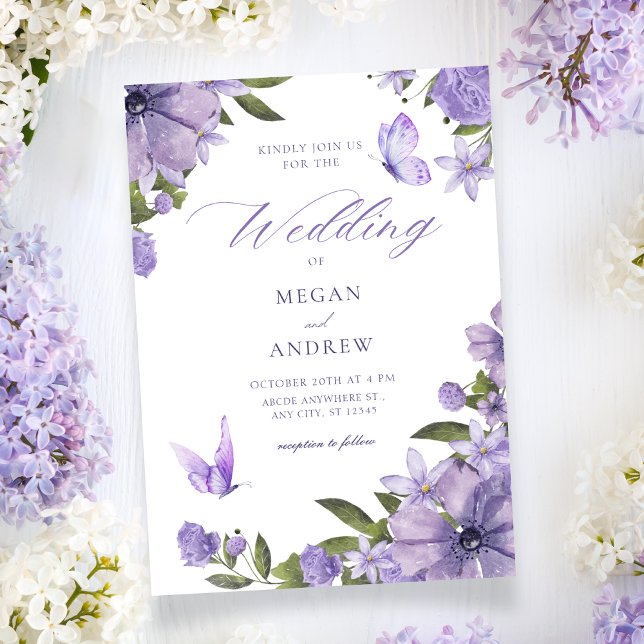 Purple floral bloom wedding invitation (Creator Uploaded)