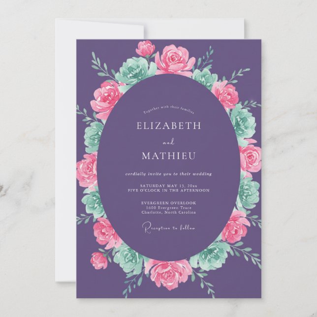 Purple Floral Blossom Romance Wedding Invitation (Front)