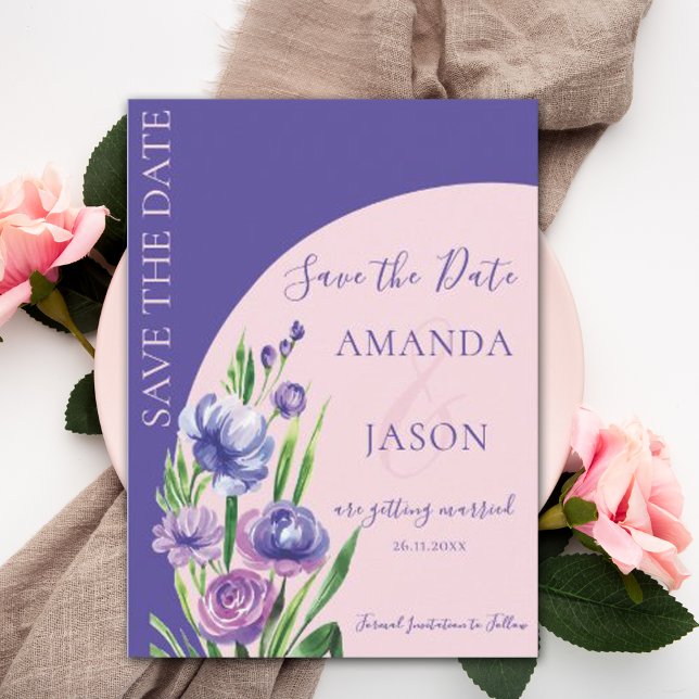  Purple Floral Blush Elegant Wedding Save the Date Announcement (Creator Uploaded)