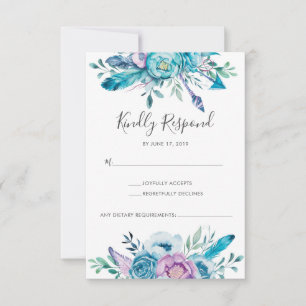 Purple floral boho watercolor RSVP cards