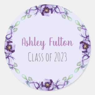 purple floral border - class of 2018 classic round sticker