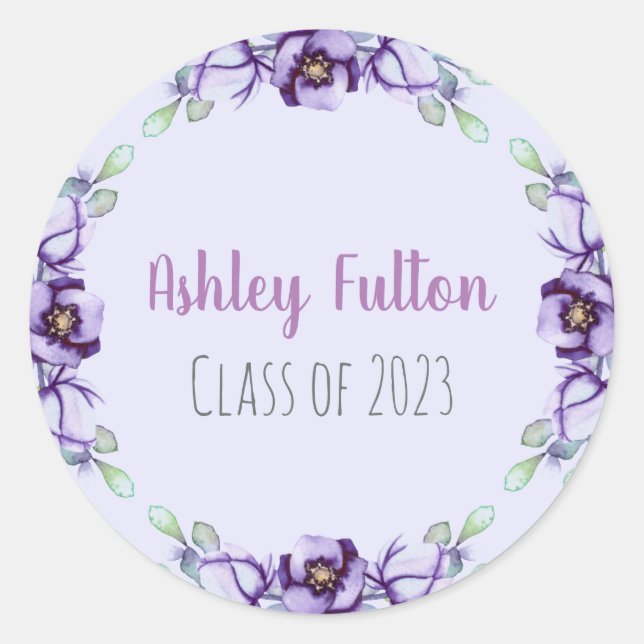 purple floral border - class of 2023 classic round sticker (Front)